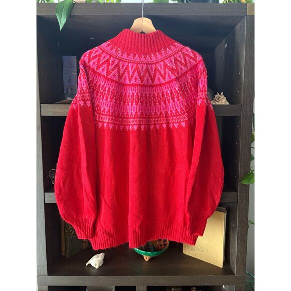 Crown & Ivy Red & Pink Fair Isle Sweater Size XL - Picture 2 of 5